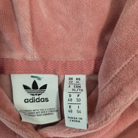 Adidas Womens Velour Hoodie Pullover Ruffle Sweatshirt in Hazy Rose, Size XL - Picture 3 of 9